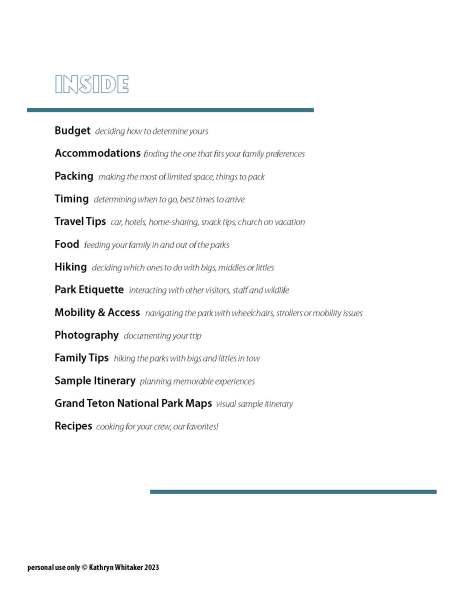 Grand Teton travel guide table of contents
